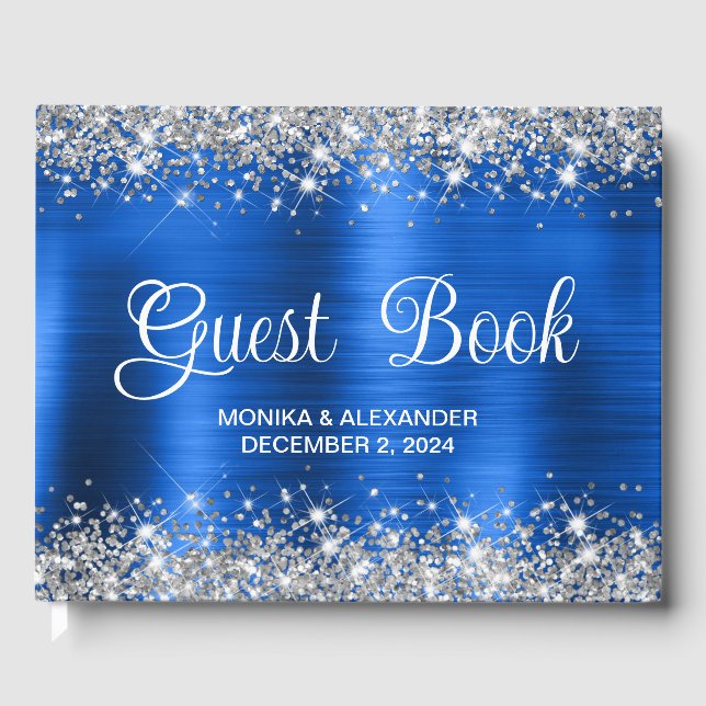 Glittery Royal Blue Foil Livro de Convidados (Frente)
