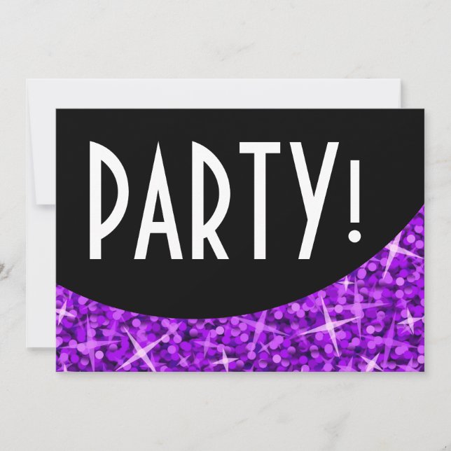Glitz Curva negra roxa convite 'Party!' (Frente)