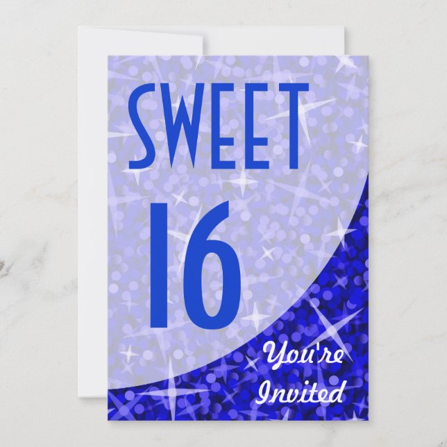 Glitz Dark Blue Curva "Sweet 16" convite (Frente)