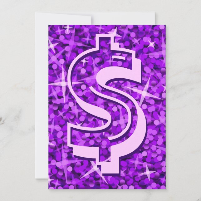 Glitz dólar roxo '$' convite (Frente)
