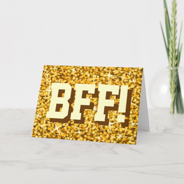 Glitz "Dourado" 'BFF!' 'Seu Texto' cartão de sauda (Frente)