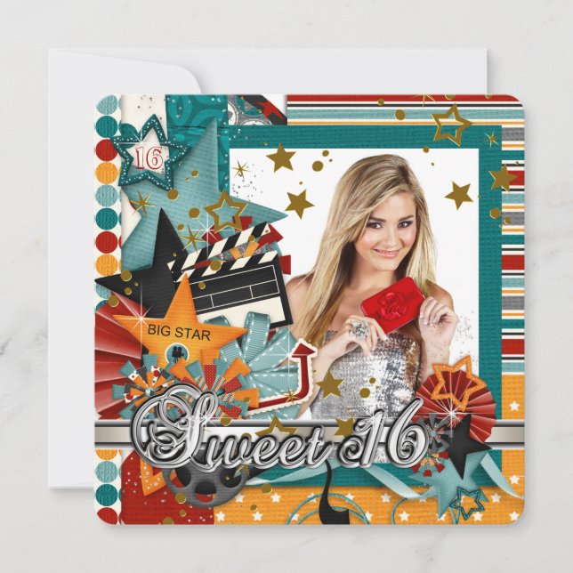 Glitz Glamor Movie Star Sweet 16 Convites (Frente)