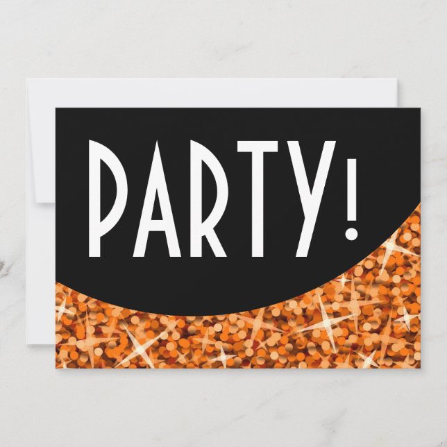 Glitz Laranja curva preta 'Party!' convite (Frente)