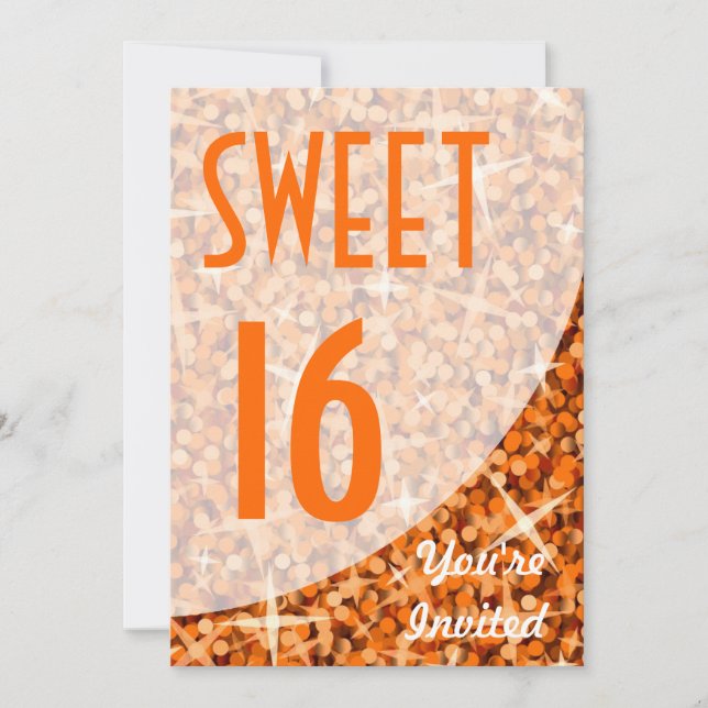 Glitz Laranja curva "Sweet 16" convite (Frente)