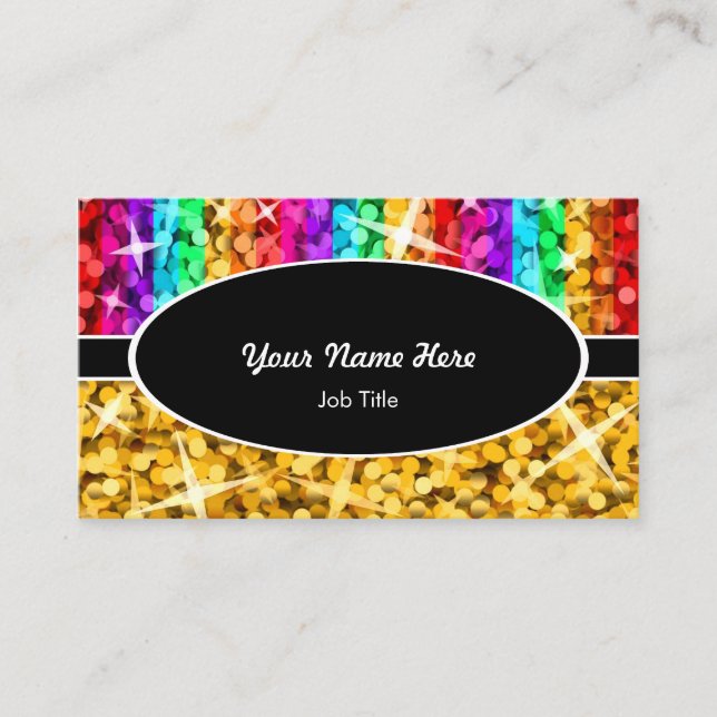 Glitz Mix Rainbow cartão de visita oval preto "Dou (Frente)