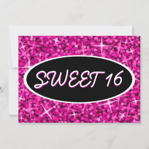 Glitz Pink 'Sweet 16' - Convite preto oval