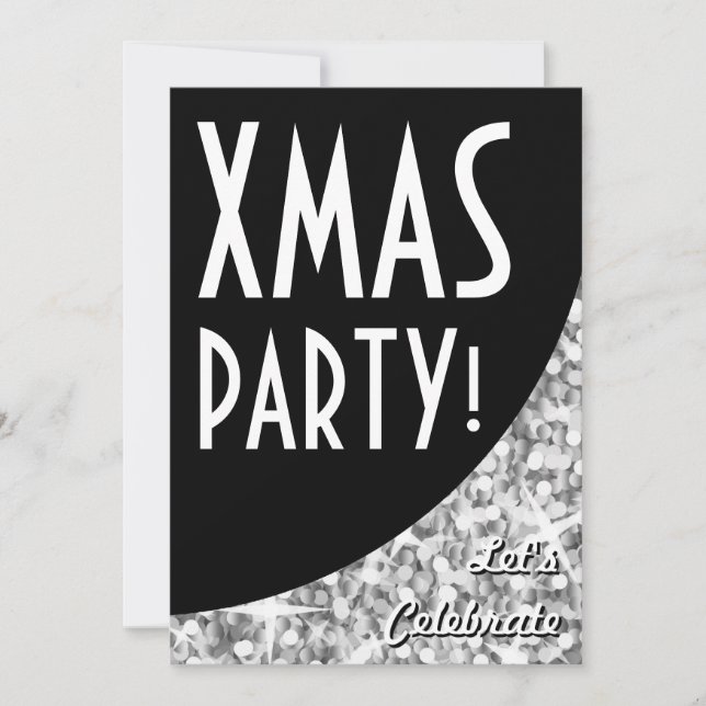 Glitz "Prata" curva preta do Xmas Party! convite (Frente)