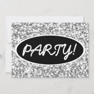 Glitz "Prata" 'Partido!' convite oval preto
