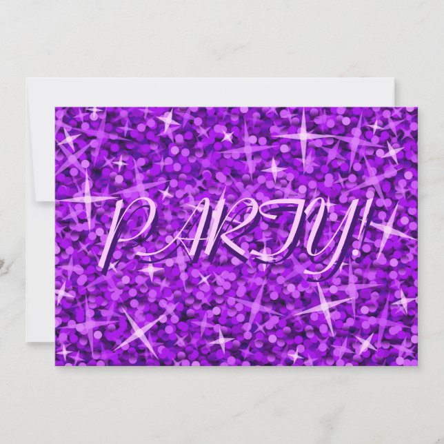 Glitz Purple 'Party!' convite lilás (Frente)