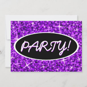Glitz Purple 'Party!' convite preto oval