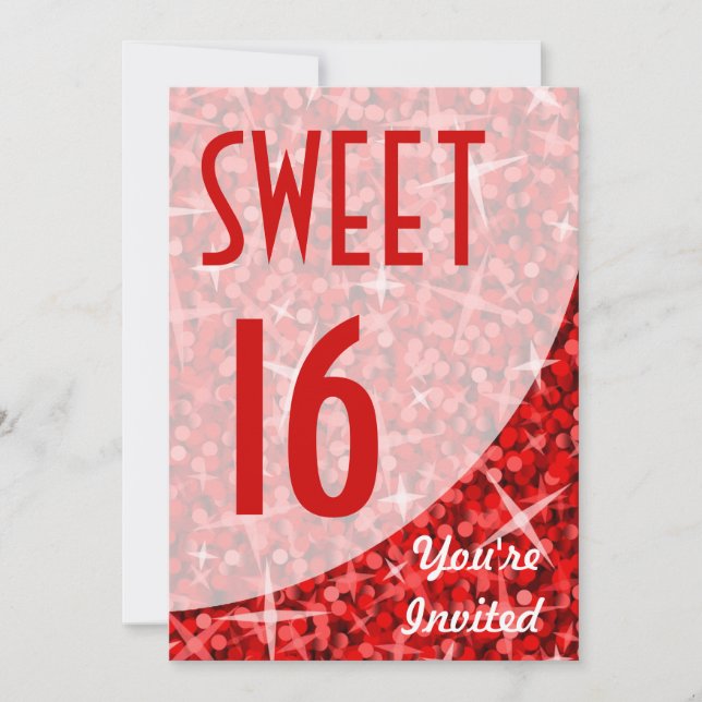 Glitz Red Curva "Sweet 16" convite (Frente)