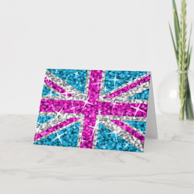 Glitz UK Pink 'Your Text' cartões de saudação (Frente)