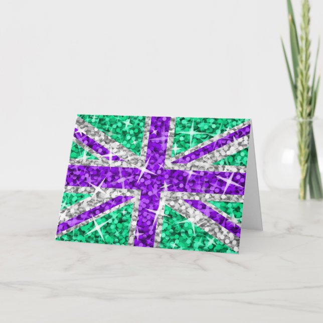 Glitz UK Purple 'Your Text' - Cartão de saudação (Frente)