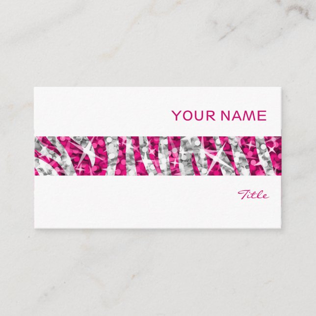 Glitz Zebra - cartão de visita branco de faixa ros (Frente)