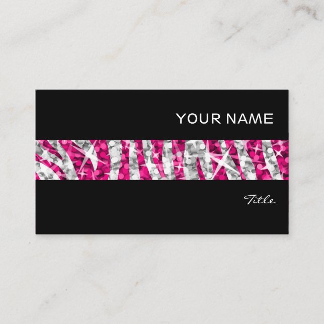 Glitz Zebra cartão de visita preto-e-rosa (Frente)