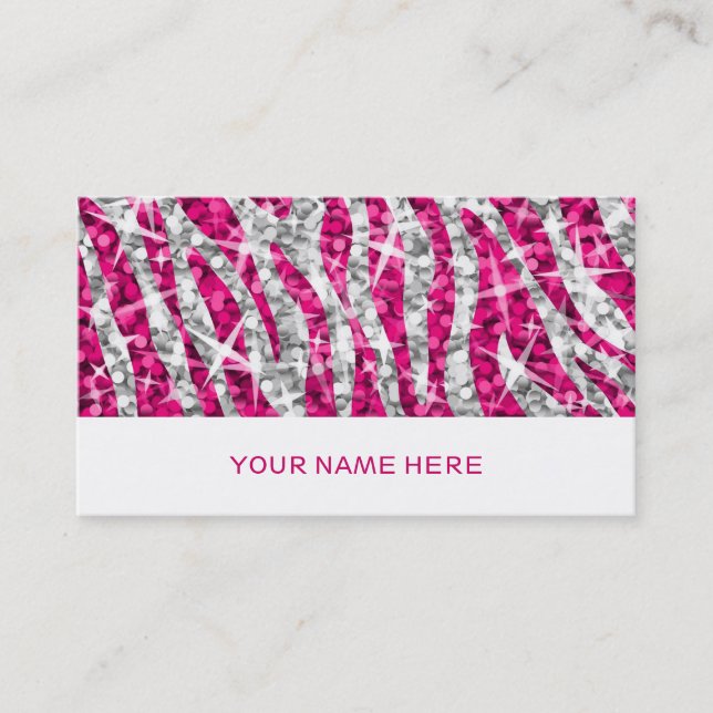 Glitz Zebra, cor-de-rosa, cartão de visita branco (Frente)