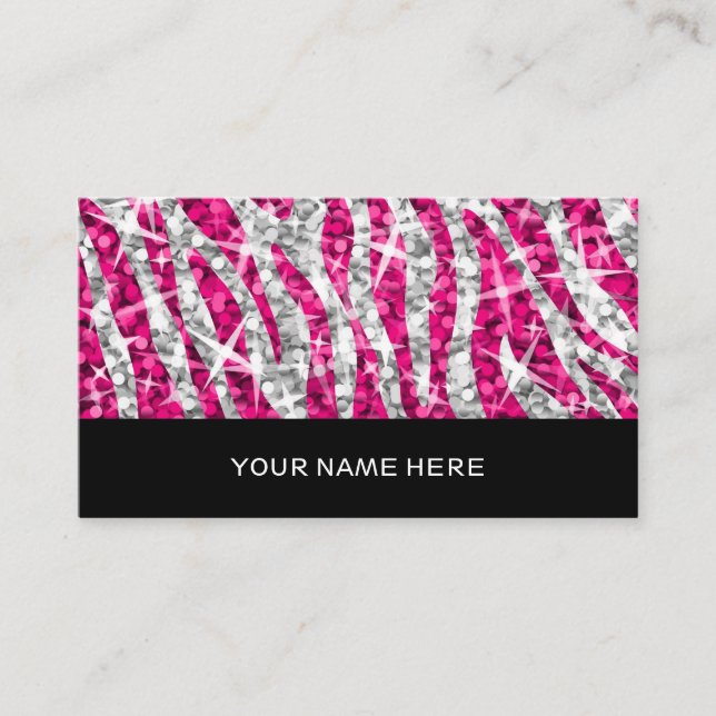 Glitz Zebra, cor-de-rosa, cartão de visita preto (Frente)