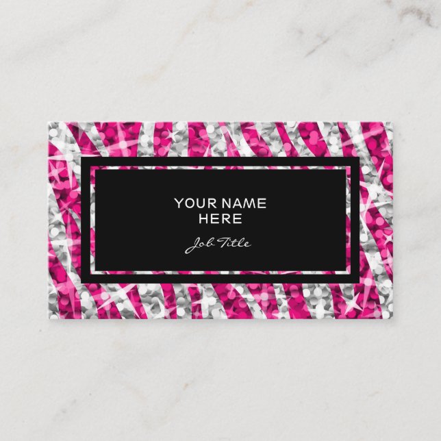 Glitz Zebra - retângulo cor-de-rosa cartão de visi (Frente)