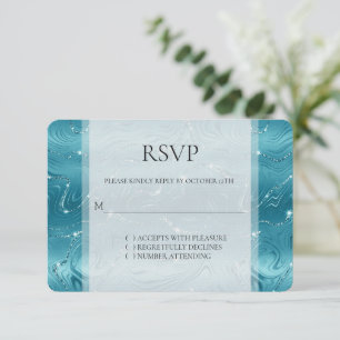 Glitzy Aqua Blue Turquoise Marble Wedle RSVP
