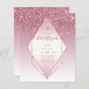 Glitzy BAT MITZVAH Convida Glitter Sparkles Modern