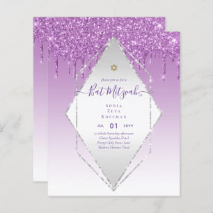 Glitzy BAT MITZVAH Convida Glitter Sparkles Modern