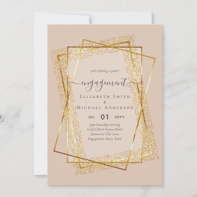 Glitzy Glam Festas de noivado Convite à apresentaç (Frente)