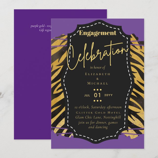 Glitzy Glam Festas de noivado Convite à apresentaç (Frente/Verso)