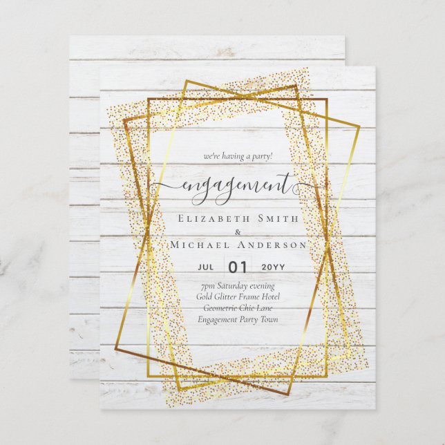 Glitzy Glam Festas de noivado Convite à apresentaç (Frente/Verso)