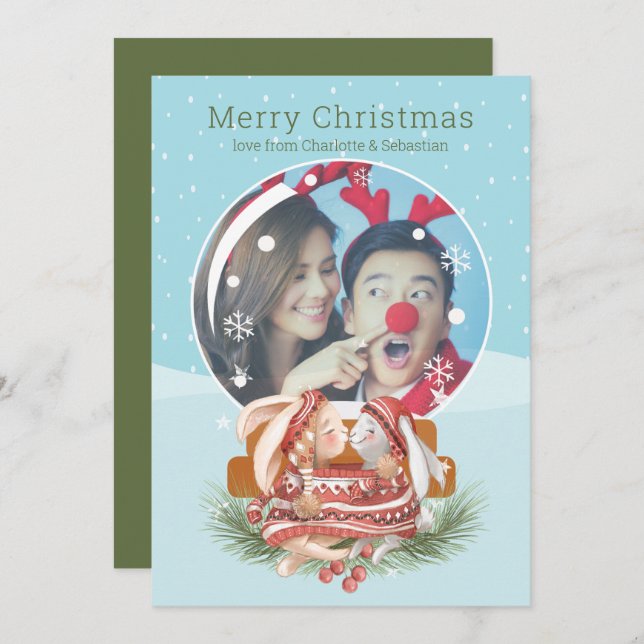 Globo De Neve Natal E Cartão com fotos De Casal De (Frente/Verso)