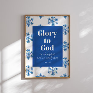 Glória a Deus Blue Snowflake Poster de Natal