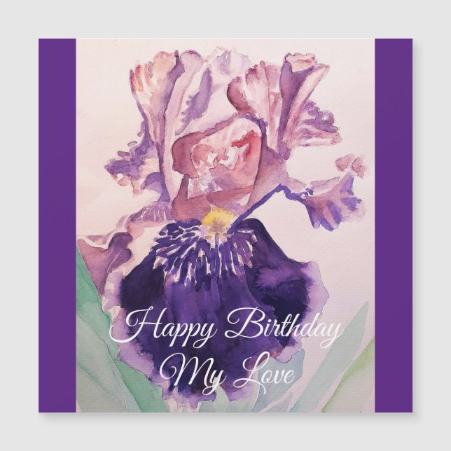 Gloriosa Watercolor Púrpura Iris Love Birthday Car (Frente)