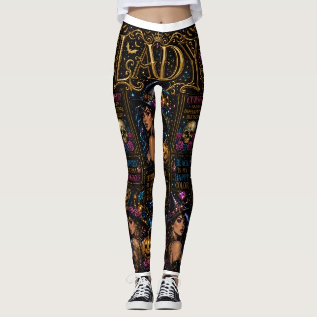 Glossy Halloween Lady Witch Collage Leggings (Frente)