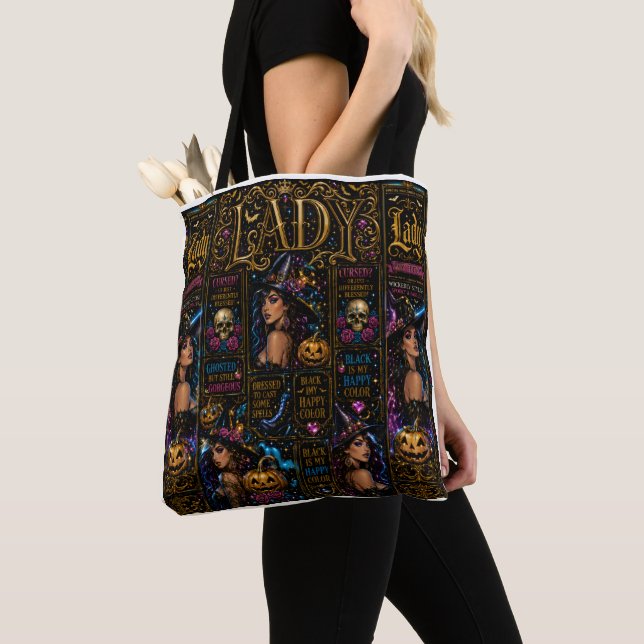 Glossy Halloween Lady Witch Collage Tote Bag (Close Up)
