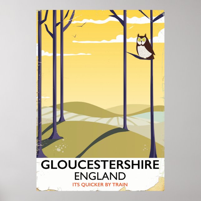 Gloucestershire, England Train poster de viagens. (Frente)