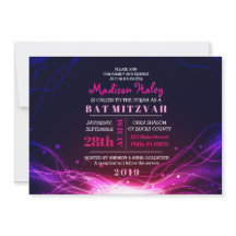 GLOW NEON STARS FUSCHIA Bat Mitzvah Convite