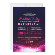 GLOW NEON STARS FUSCHIA Bat Mitzvah Convite