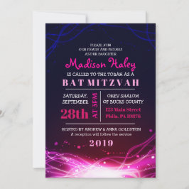 GLOW NEON STARS FUSCHIA Bat Mitzvah Convite
