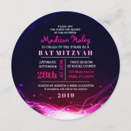 GLOW NEON STARS FUSCHIA Bat Mitzvah Convite