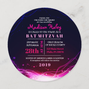 GLOW NEON STARS FUSCHIA Bat Mitzvah Convite
