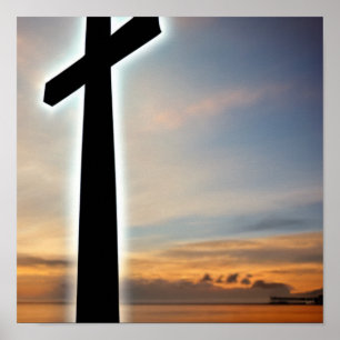 Glowing Cross at the Beach Poster