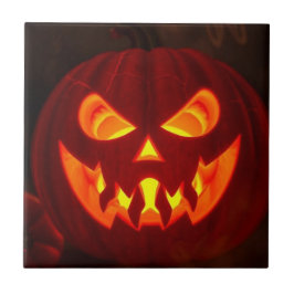 Glowing Jack-O-Lantern Halloween Ceramic Tile