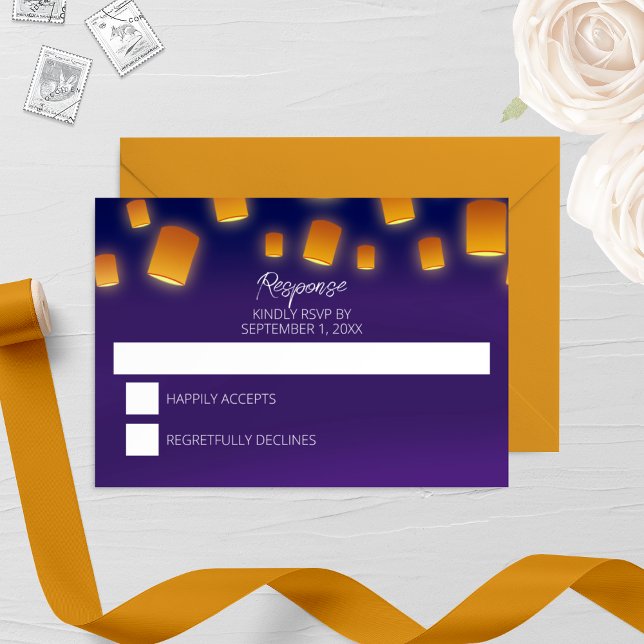Glowing Lanterns Wedding RSVP Card (Criador carregado)
