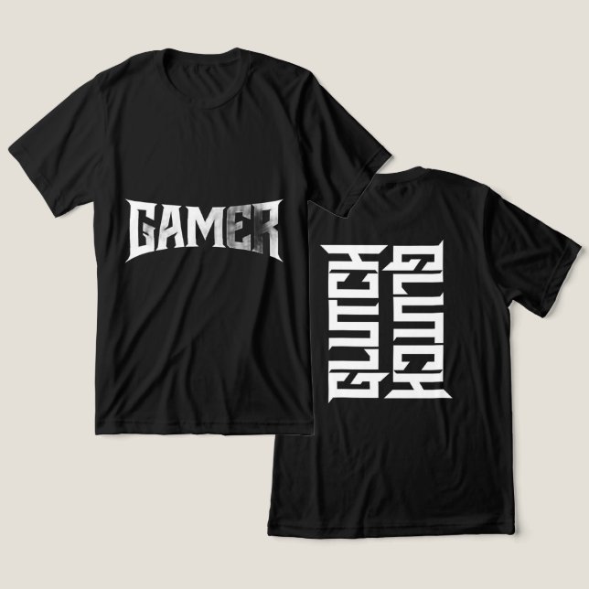 GLUTCH – Sharp Competitive Gaming Typography Shirt (Design Frente e Verso)