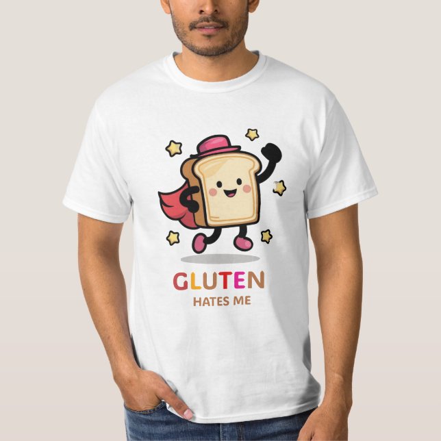 Gluten me odeia camiseta retrorreflectora cor-de-r (Frente)