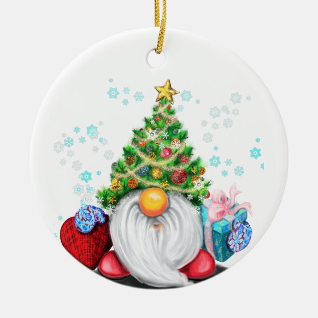 Gnome com chapéu de árvore de Natal e ornamentos d (Frente)