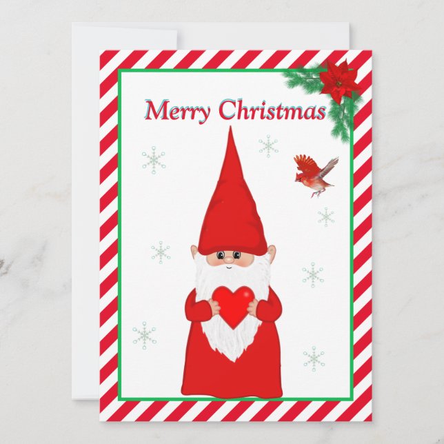 Gnome de Natal & Carta de Natal de Pássaro Vermelh (Frente)