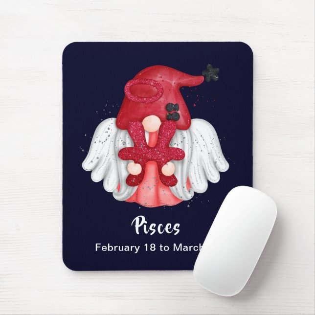 Gnome Pisces Astrology Sign Angel Mouse Pad (Com mouse)