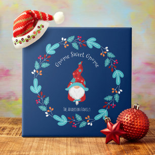 Gnome Sweet Gnomo Blue Modern Elf Floral Wreath