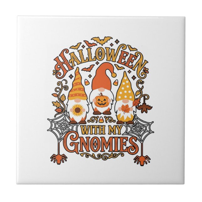 Gnomies de Halloween Abóbora Teia de Aranha Morceg (Frente)