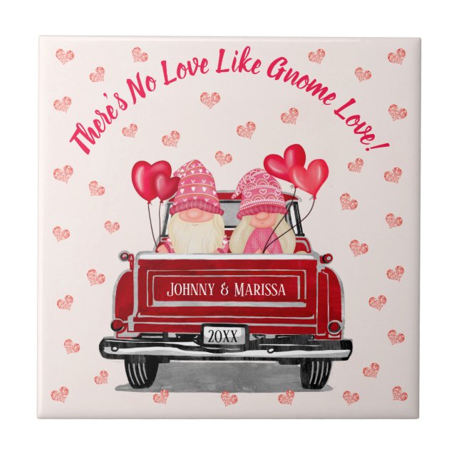 Gnomo Adorava Corações Rosa-Brilhantes Vintage Red (Frente)